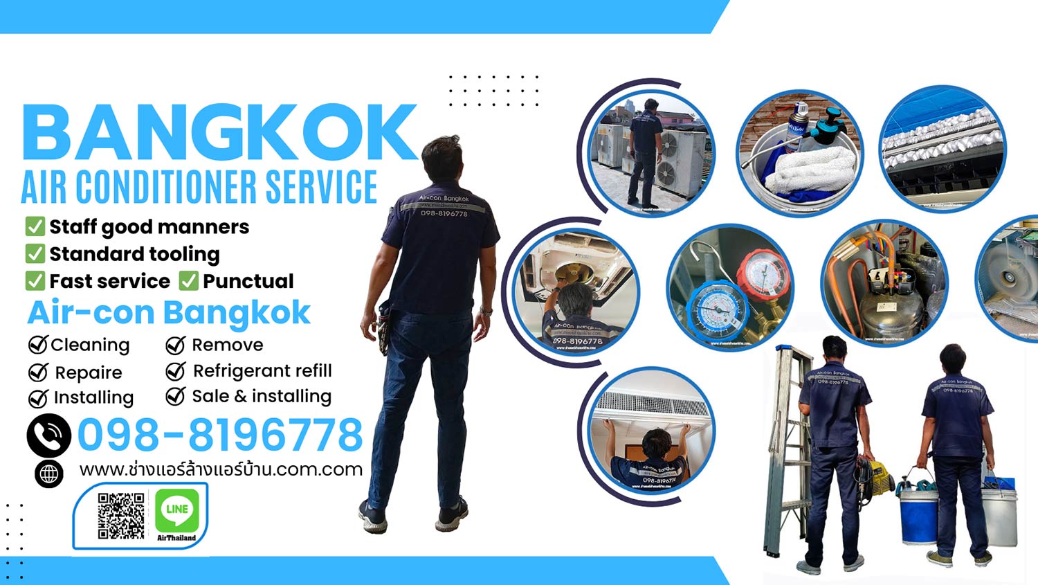 Air conditioner service Bangkok air con cleaning, repair, installation, and maintenance as area including Thonburi, Sathorn,Silom,Sukhumvit